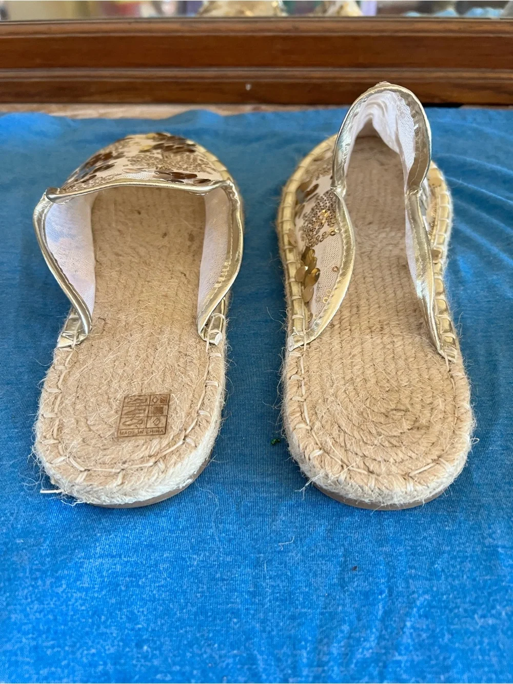Gold Sequin Slip-On Espadrille Flats for Women - Picture 3 of 4